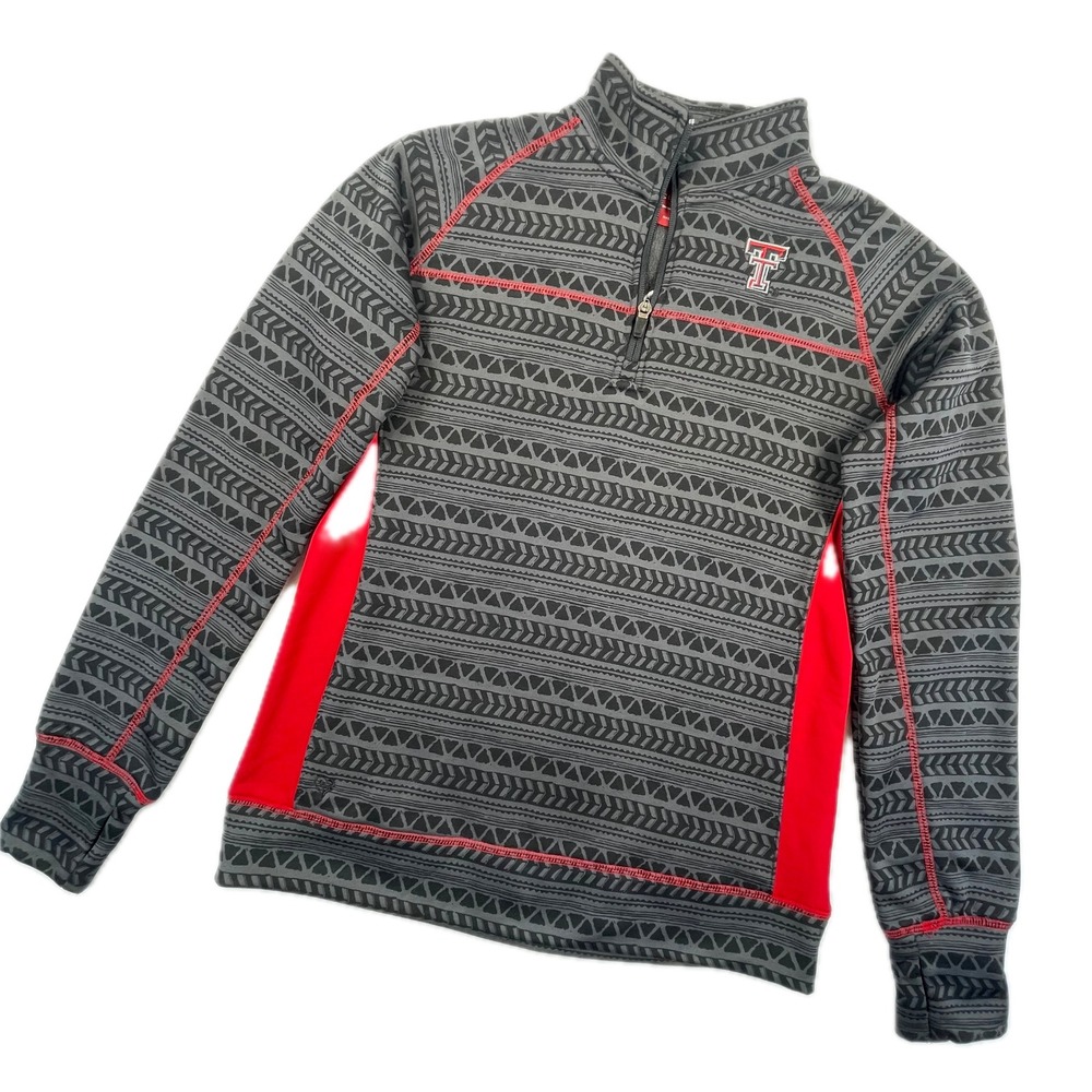 Colosseum Texas Tech Red Raiders Aztec Quarter Zip Medium Cozy Grey Red Pullover